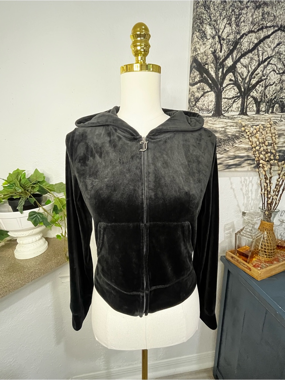 Juicy Couture Velour Tracksuit Track Jacket and Pants Set Liquorice Medium